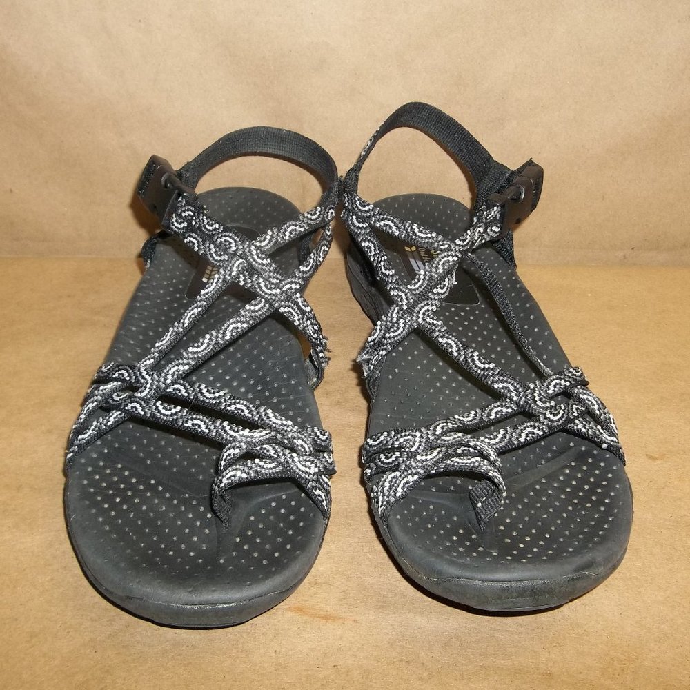 Skechers Womens Sandals Blk/White Shoes Outdoor Lifestyle Strappy Size 9.5    C3